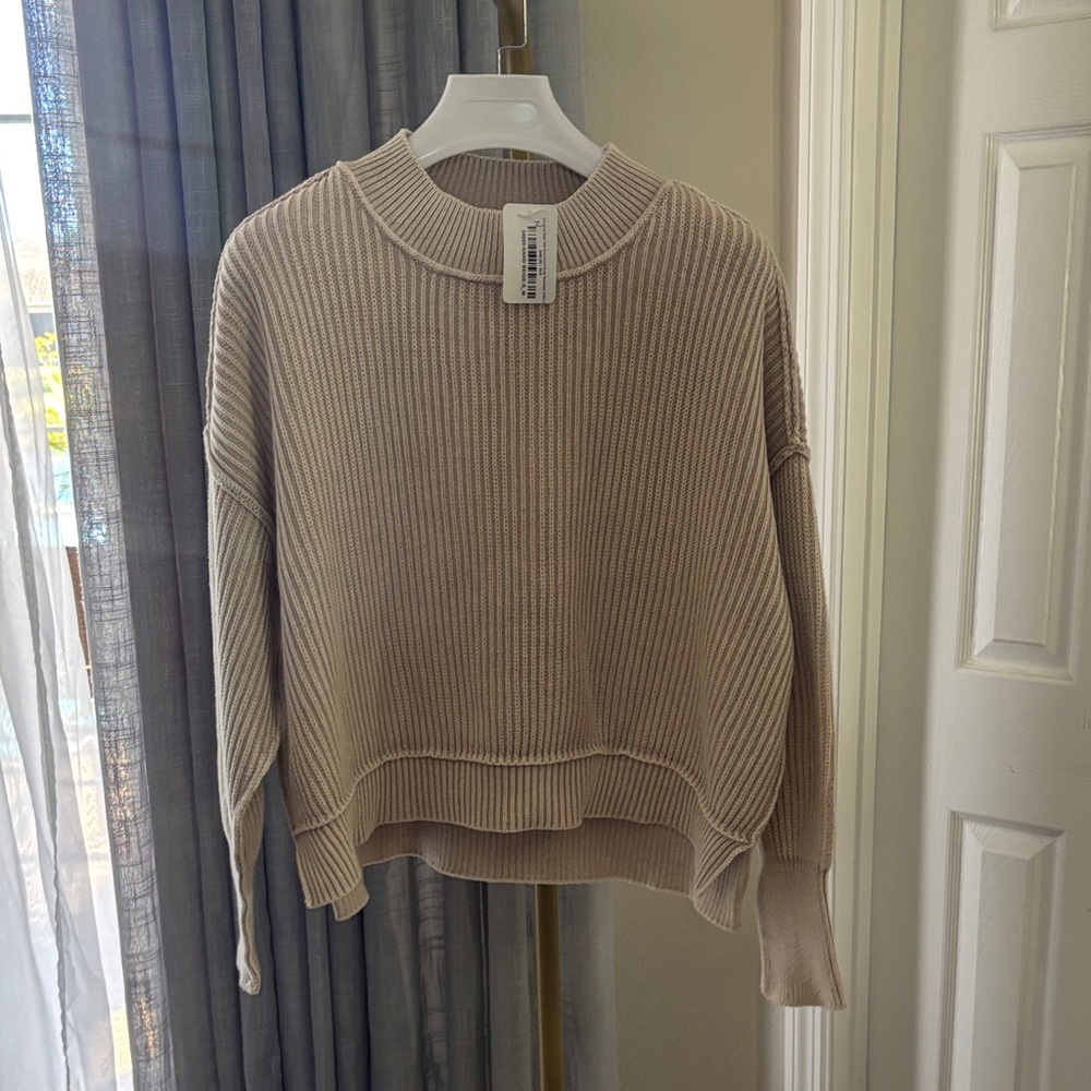 NEW Zenana Sand Beige Ribbed Women's Sweater Sz Small S/M
